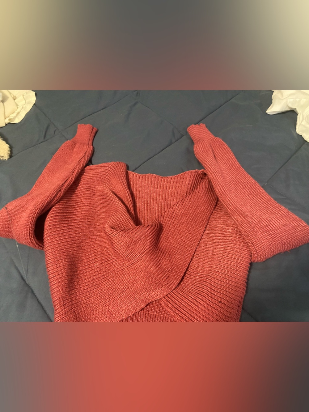Rust Red Off-the-Shoulder Cropped Sweater - Picture 2 of 3